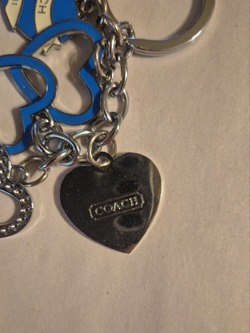 Coach Blue and Silver Heart Charm Keyring - Picture 5 of 5